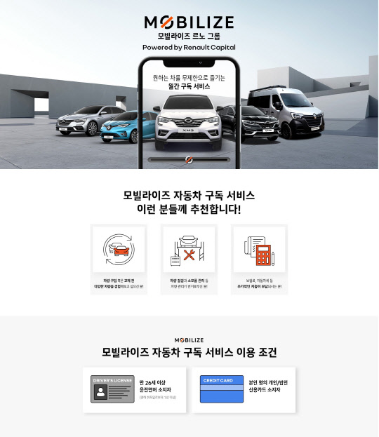 르노삼성자동차는 자동차 구독서비스인 '모빌라이즈'를 다음달 출시한다. 르노삼성차 제공.